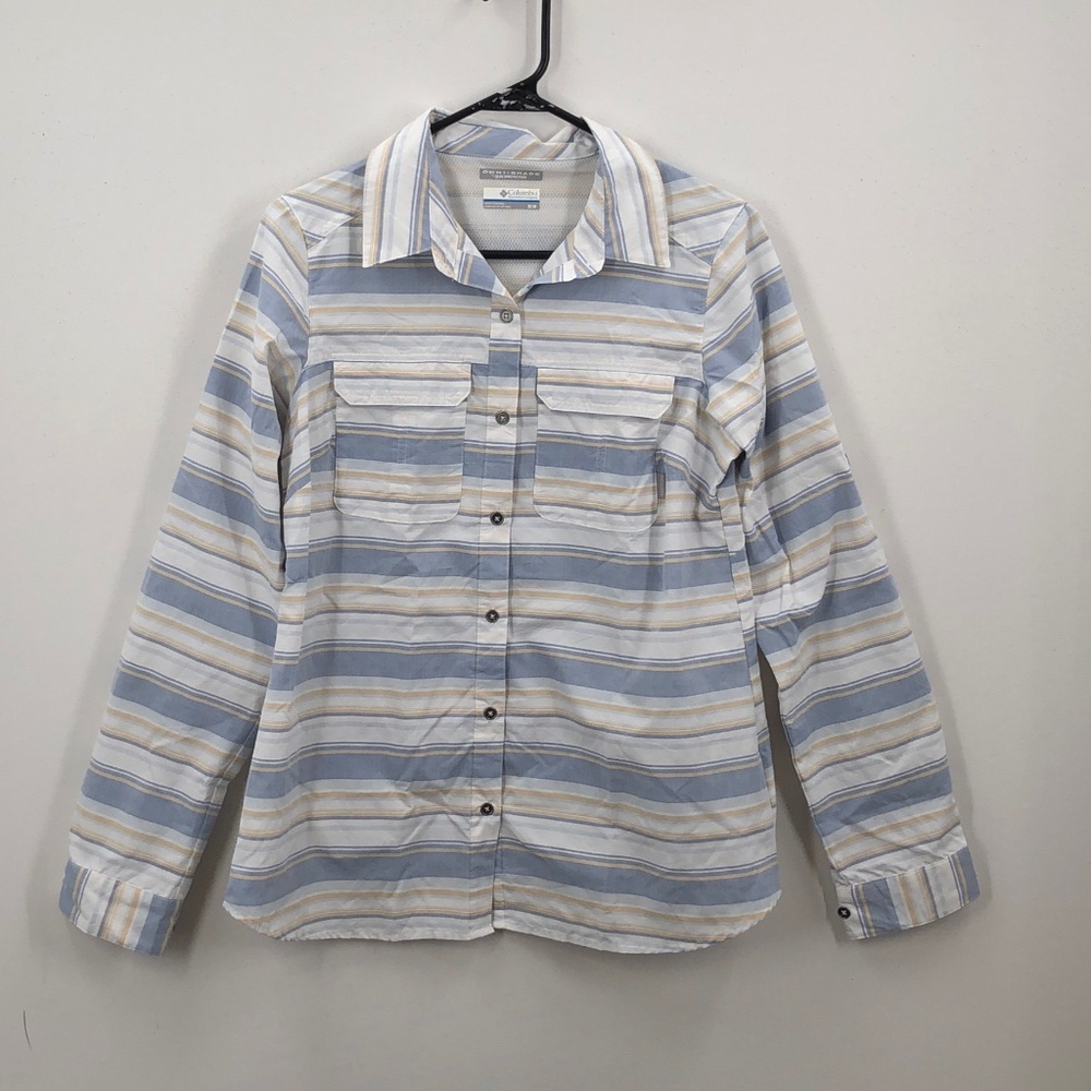 Columbia Mens Multicolor Striped Omni Shade Sun Protection Button Up Shirt Sz M